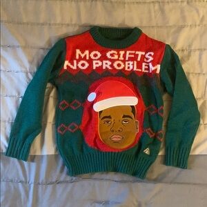 Green and Red Sweater with Graphic Design